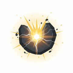 Glowing light bursting out of a cracked broken dark stone