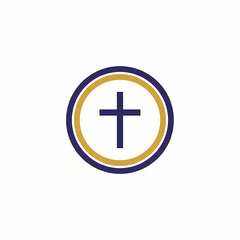 Simple minimalist christian cross icon inside a geometric circle symbol