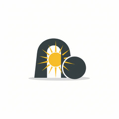 Minimalist flat illustration of the empty tomb with a bright glowing sun inside