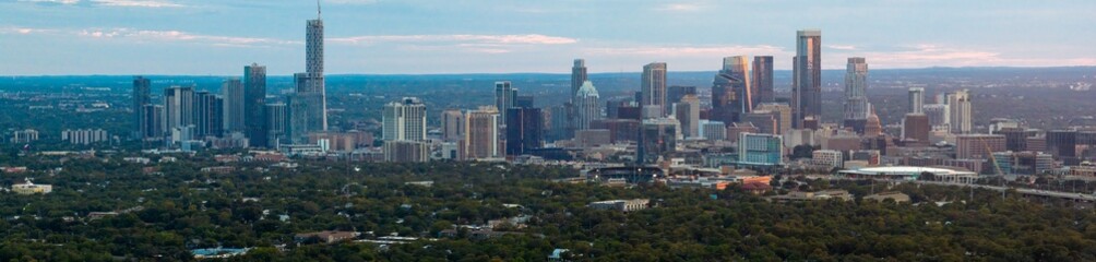 Obraz premium Austin Texas Skyline Aerial Panoramic View Downtown Cityscape