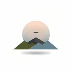 Easter Sunrise Cross on Mountain Peak Hope Concept