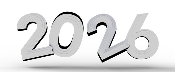 Stylish 3D rendering of the year 2026, ideal for New Year greetings, future concepts, and event announcements. Clean, mo © vegefox.com