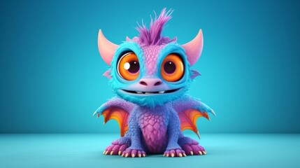 Fototapeta premium Cute baby dragon fantasy monster character sitting