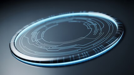 Obraz premium Futuristic Circular Interface with Blue Glowing Circuitry Lines technology digital