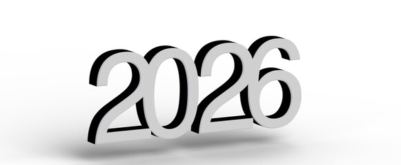 3D rendered image featuring the year 2026 in a clean and modern design. Perfect for new year greetings, future planning, © vegefox.com
