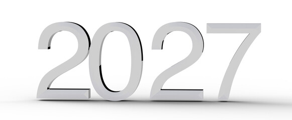 2027 year displayed in white metallic numbers on a plain white background. The image is perfect for...