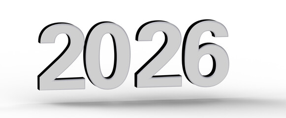 3D render of the year 2026. This modern design features a white background. Perfect for new year greetings and financial © vegefox.com