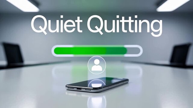 Quiet Quitting: Conceptual image representing quiet quitting in the workplace, with loading bar and phone.