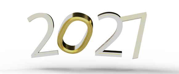 2021 text with gold and white 3D numbers. Perfect for New Year's greetings, celebrations, and festive designs. © vegefox.com