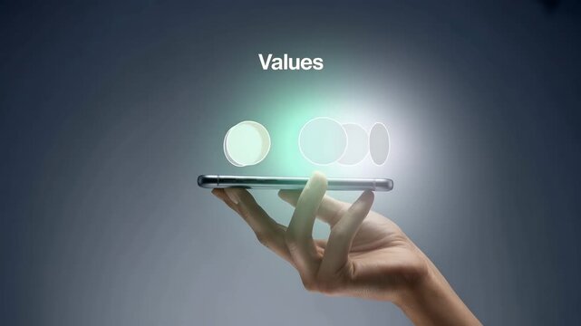 Elevating Values: A digital concept of holding Values on a mobile device, representing the modern approach to core principles.