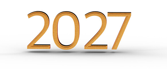 3D render of the year 2027 in a stylish wooden design, perfect for new year greetings and calendars. White background, f © vegefox.com