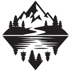 Fototapeta premium Mountain landscape with winding river reflecting in water with trees