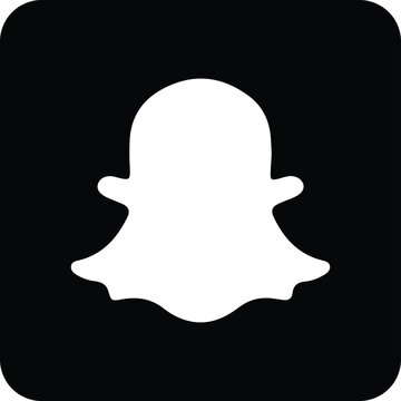 White Snapchat on black background with rounded corners social media ghost