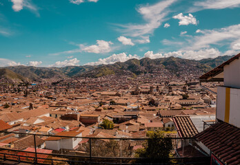 Obraz premium Aerial panoramic view of central Cusco, Peru from San Blas Viewpoint