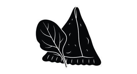 A striking black and white depiction of a savory pastry alongside a leafy green plant a bold silhouette high quality © jivect02