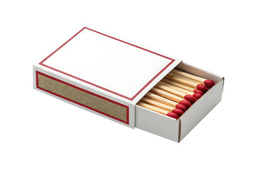 Matchbox isolated, opened matchbox with matchsticks, wooden matche cardboard box transparent background.