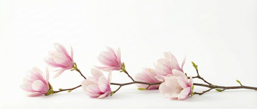 Delicate magnolia blossoms in soft pink captured in a minimalist studio setting floral arrangement tranquil environment close-up perspective nature's beauty
