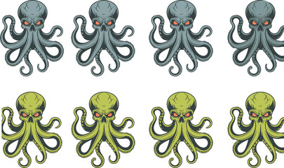 Skull octopus illustration seamless pattern, vintage engraving style kraken monster with tentacles for tattoo, marine horror design © ItZ Jobayer