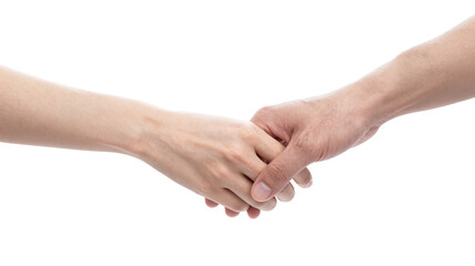 Two hands gently holding each other, symbolizing support, love, and connection on a white background