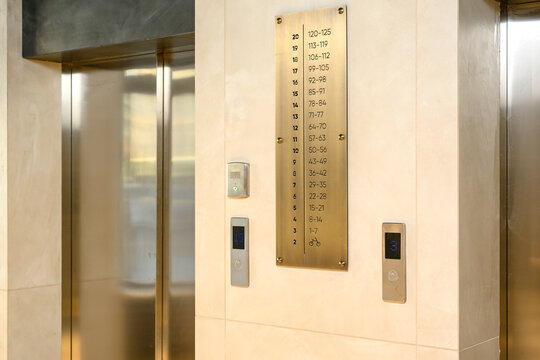 Elevator control panel with floor directory and buttons in modern building