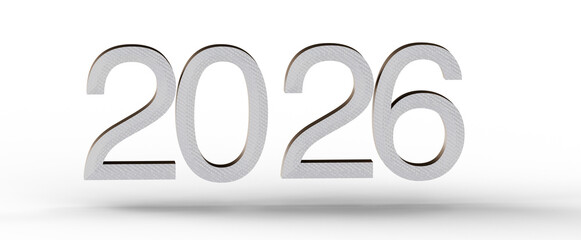Stylish 3D rendered text of the year 2026. Perfect for New Year's Eve greetings, seasonal promotions, and calendar desig © vegefox.com