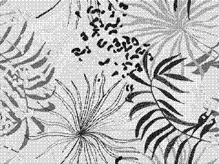 Black and white floral pattern with leaves on textured background © Over View