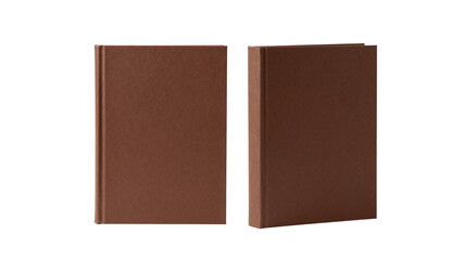 Two brown hardcover books stand isolated against a transparent background, perfect for mockups and design
