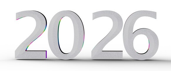 2026 year numbers with white and colorful highlights, perfect for New Year greetings, future events and celebrations. © vegefox.com