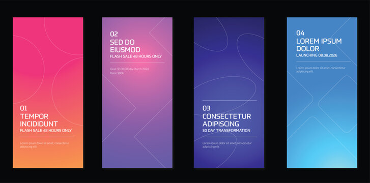 Modern Gradient Instagram Story Templates Set with Abstract Line Shapes