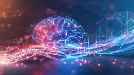 AI brainwave background with neural links and wave motion.