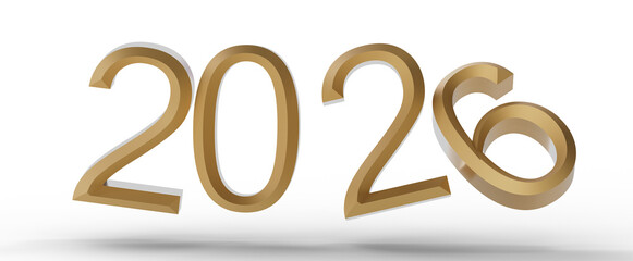 3D rendered golden 2026 numbers isolated on white background. Perfect for New Year greetings, celebrations, and festive © vegefox.com