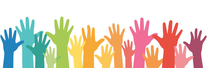 Obraz premium Many People Stretching Their Hands Up, Vector Illustration