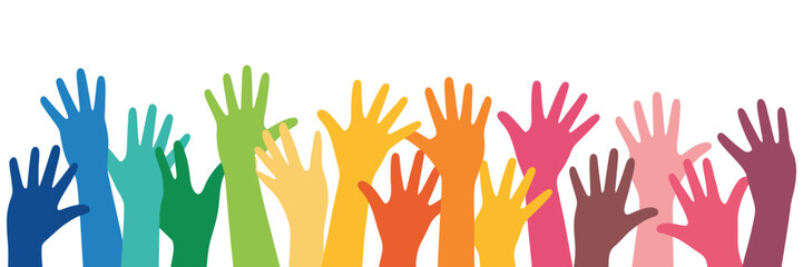 Fototapeta premium Many People Stretching Their Hands Up, Vector Illustration