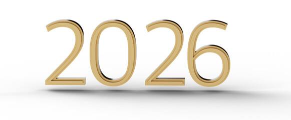 2026 in gold color with shadow, perfect for New Year designs, future planning and goal setting visuals, calendar and eve