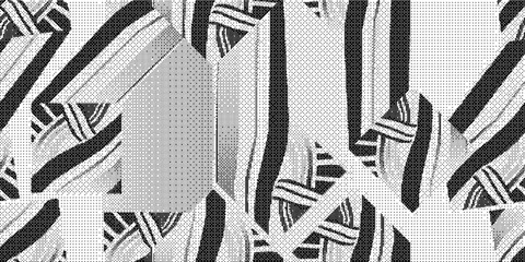 Naklejka premium Black and white abstract pattern with stripes and geometric shapes on textured background