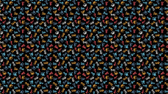 Vibrant robot pattern on black background for modern designs