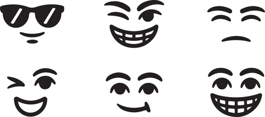 Six Vector Emoji Faces Showing Different Emotions and Expressions Isolated