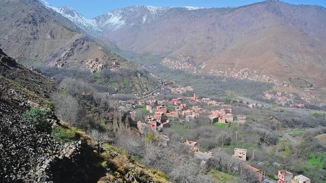 Scenic view of Toubkal Valley with Imlil village in the Atlas Mountains, Morocco