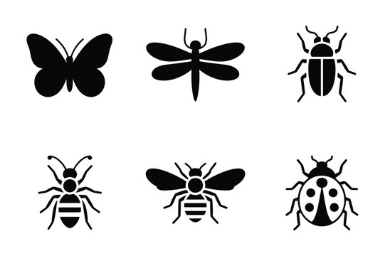 Diverse Insect Species Black Silhouette Icons Collection