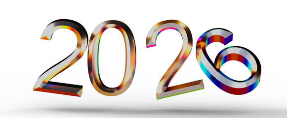 3D render of the year 2026 with metallic and vibrant effect. Perfect for new year and future-themed...