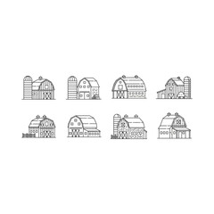 Naklejka premium Farm Barn Buildings Icon Set | Rural Agricultural Architecture Line Art