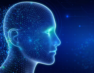 Obraz premium Futuristic AI Digital Human Head with Neural Network Visualization