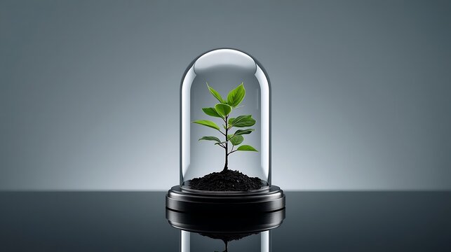 Financial safe haven defensive investment protected green plant under glass dome symbolizing capital preservation secure wealth shelter and resilient growth strategy