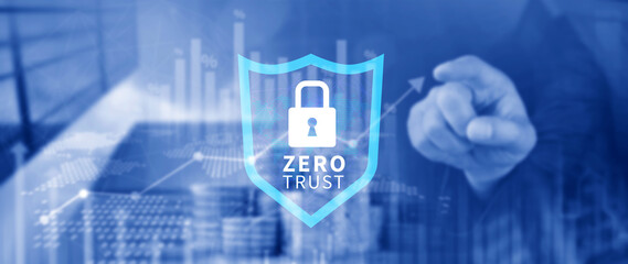 Fototapeta premium Zero trust and security concept. Business security network and private data, Cybersecurity zero trust, Fingerprint, cyber crime, Thieves protection, Internet connectivity. not ai