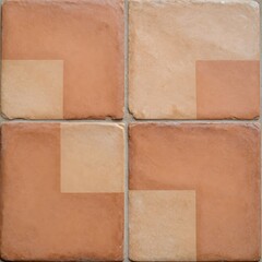 Fototapeta premium Rustic square terracotta tiles with natural earthy clay texture and weathered surface variations, creating a warm, traditional background for architectural designs