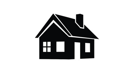 A simple black outline of a house with a chimney and windows presented as a striking silhouette