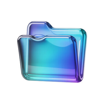 Glossy 3d glass folder icon with vibrant blue and purple holographic gradient isolated on transparent background