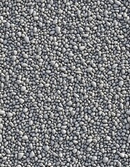 Detailed top-down view of numerous small gray pebbles densely covering the surface 