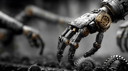 Industrial-themed background with robotic and automation visuals.