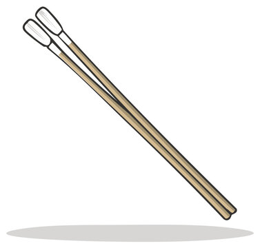 Pair of cartoon style cotton swabs or Q-tips, vector graphic.